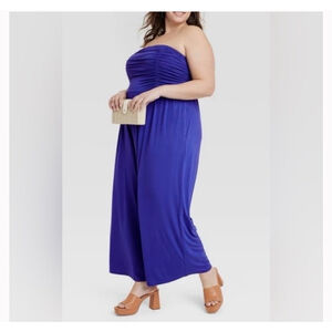 NEW Ava & Viv Women's Strapless Wide Leg Jumpsuit With Pockets Blue Size 2X